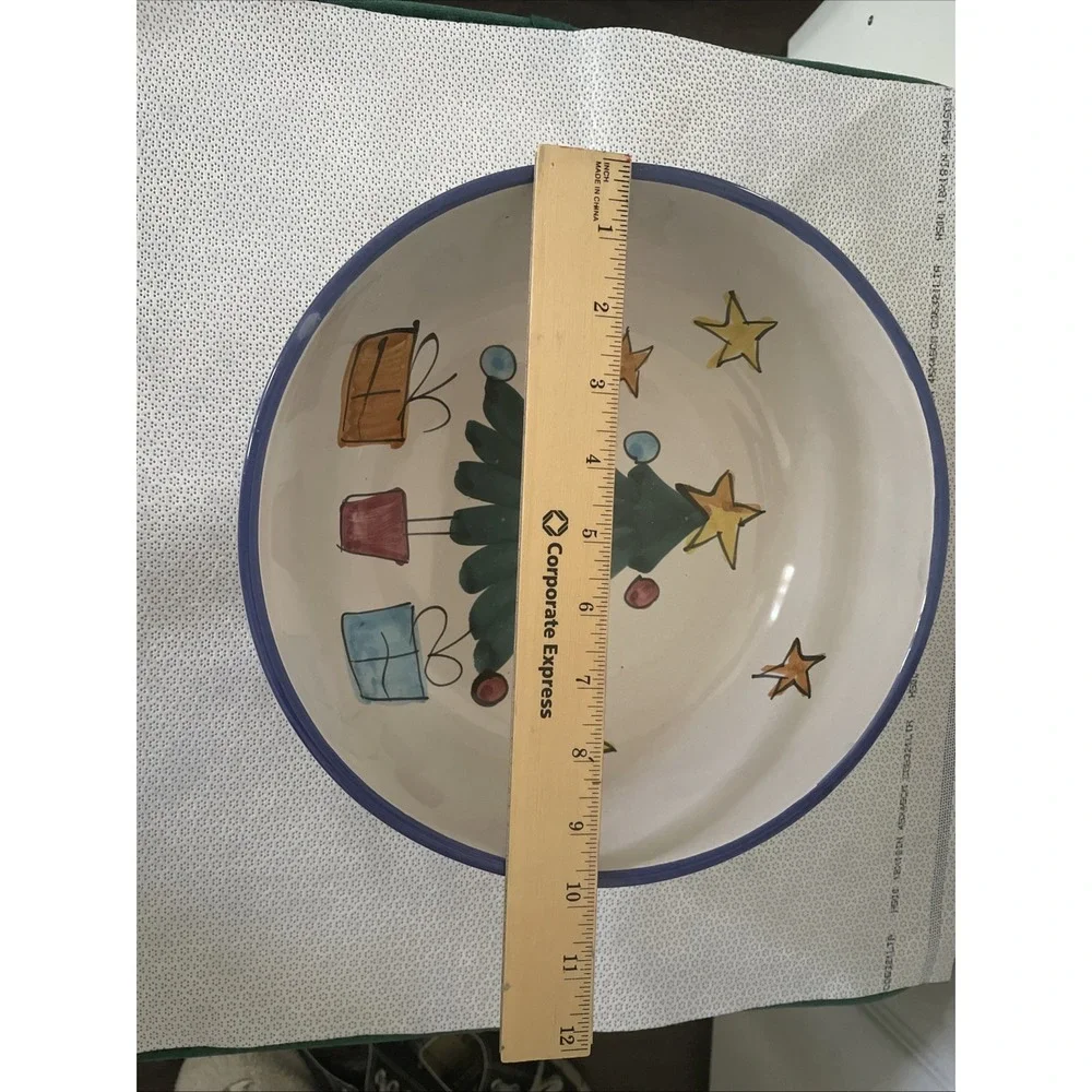 Vietri NATALE BLUE Christmas Tree Holiday Large Serving Bowl Italy